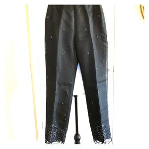 Elegant Black Silk Pants With Delicate Beading